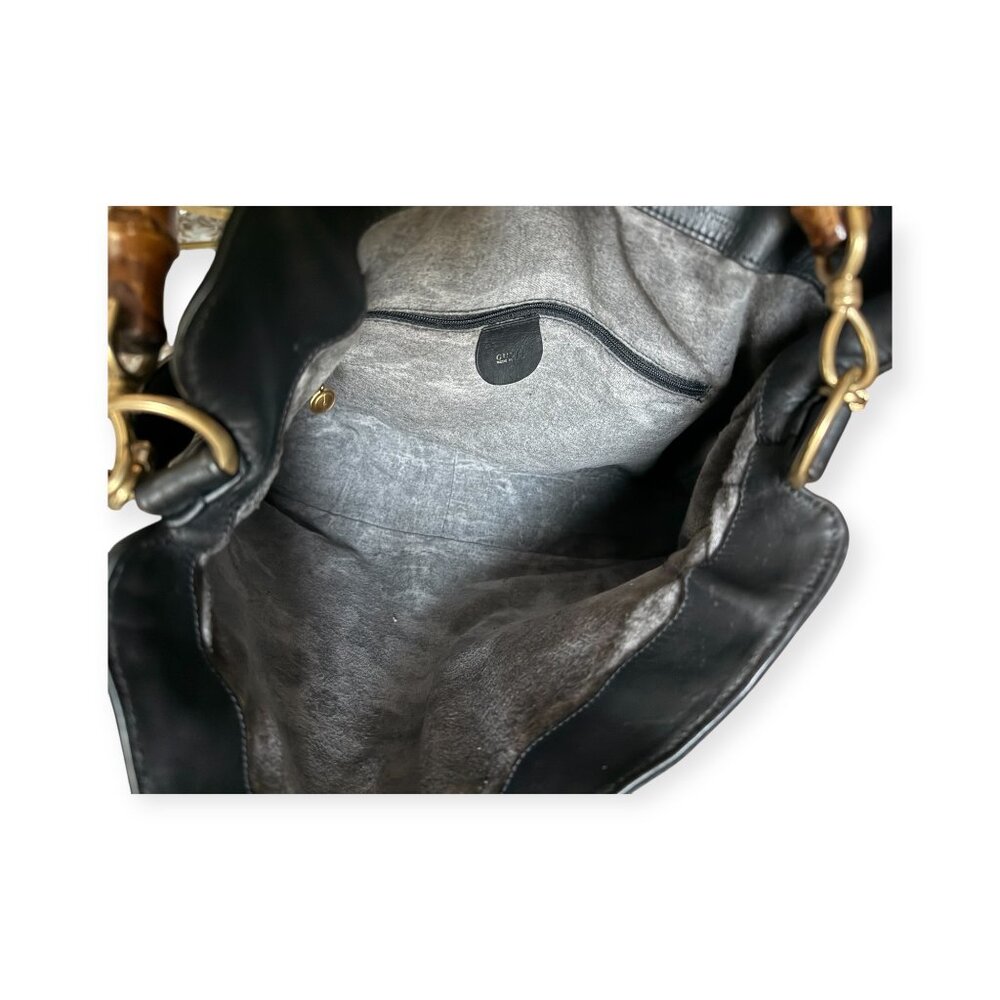 Vintage Gucci Bamboo 2-Way Suede & Leather Bag | Black - Picture 6 of 11